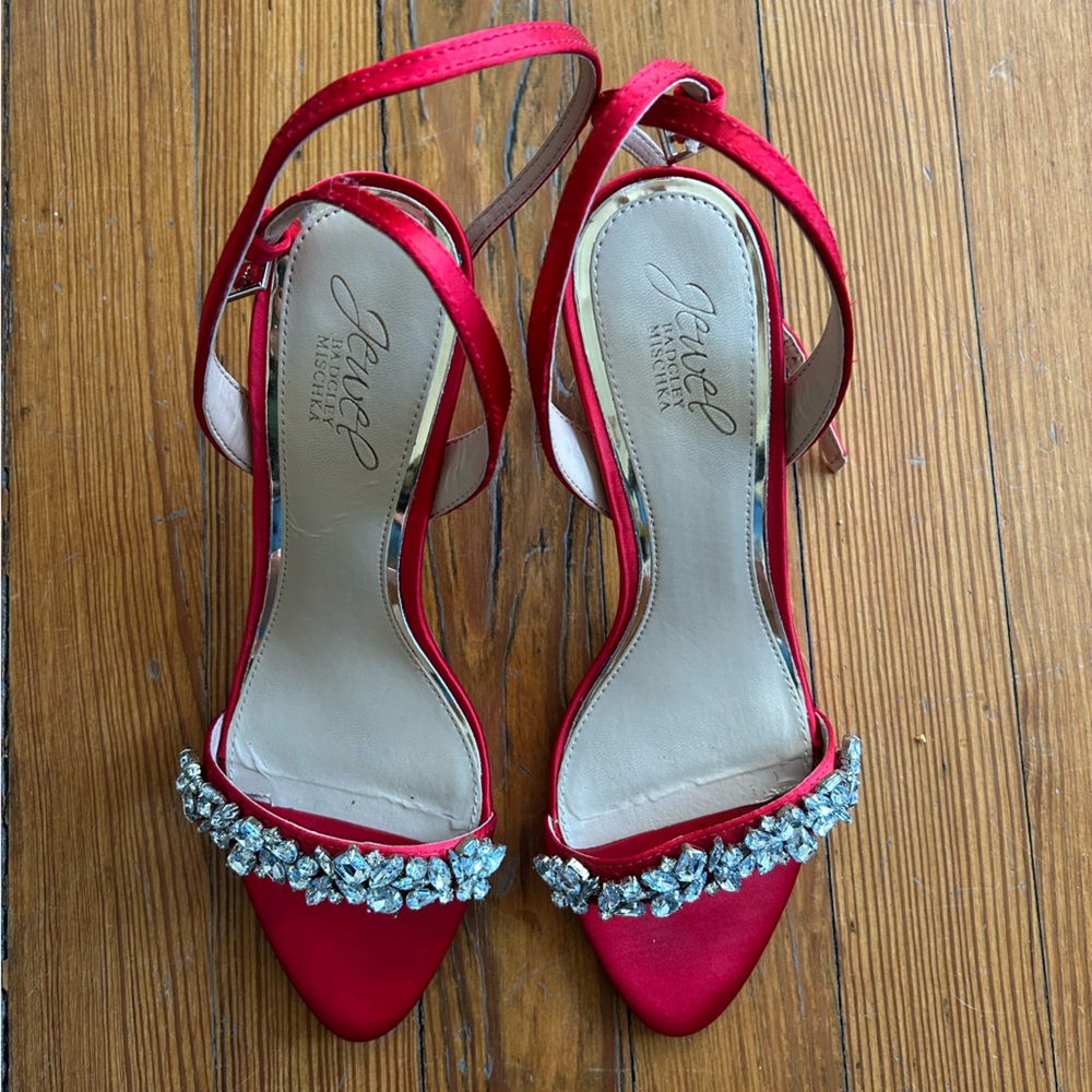 Jewel Badgley Mischka Red Embellished Heels
